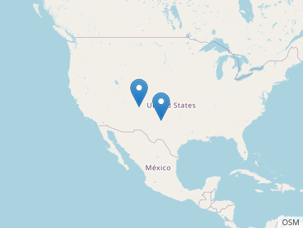 Locations where Caseosaurus fossils were found.