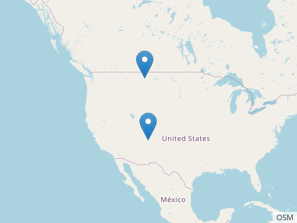 Locations where Ceratops fossils were found.