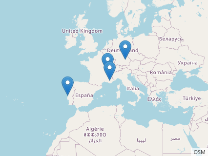 Locations where Compsognathus fossils were found.