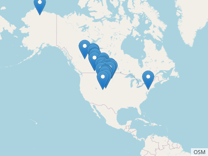 Locations where Edmontosaurus fossils were found.