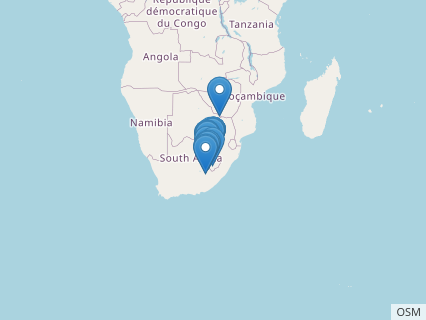 Locations where Euskelosaurus fossils were found.