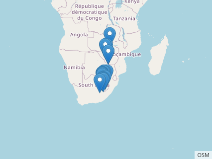 Locations where Massospondylus fossils were found.