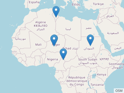 Locations where Ouranosaurus fossils were found.