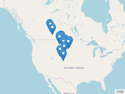 Locations where Pachycephalosaurus fossils were found.