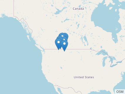 Locations where Prosaurolophus fossils were found.