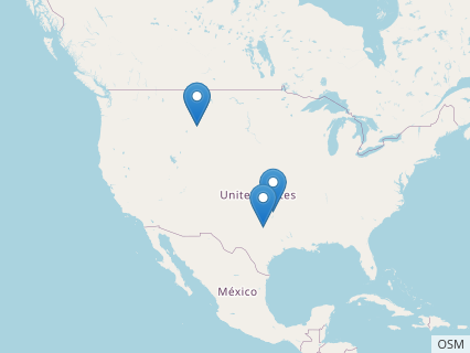 Locations where Sauroposeidon fossils were found.