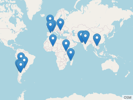 Locations where Titanosaurus fossils were found.