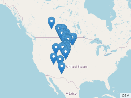 Locations where Triceratops fossils were found.