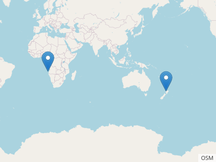 Locations where Tuarangisaurus fossils were found.